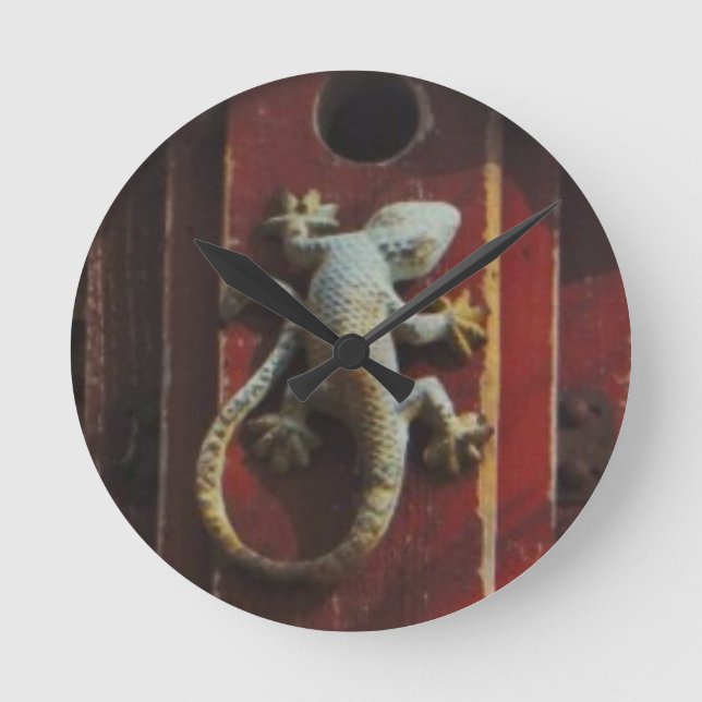 Reloj Redondo Mediano lagarto gris de madera desgastada (Anverso)