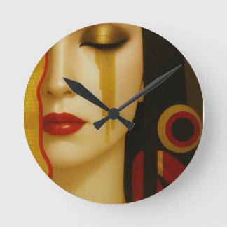 Reloj Redondo Mediano lágrimas doradas de Freya con cabello oscuro