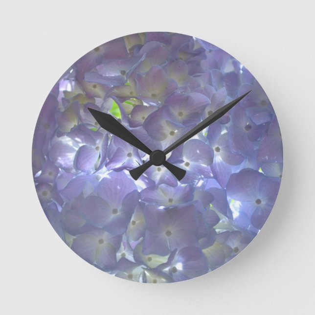 Reloj Redondo Mediano Lámpara de lavanda floral púrpura Hidrangeas (Anverso)