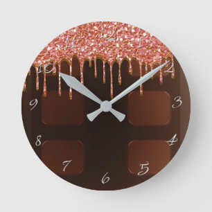 Reloj Redondo Mediano Lámpara de Purpurina rosa con barro de chocolate