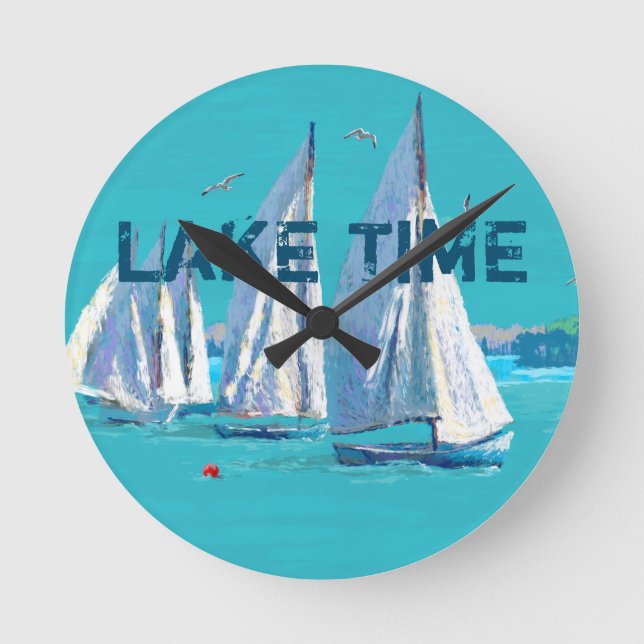 Reloj Redondo Mediano Lanchas de vela Lake Time | (Anverso)