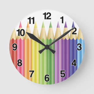 Reloj Redondo Mediano Lápices Coloridos en Fila