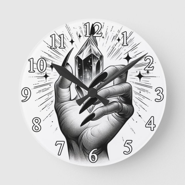 Reloj Redondo Mediano Largas uñas negras y cosecha mágica de la energía  (Anverso)