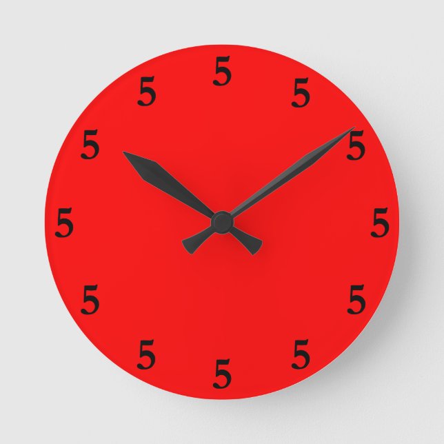 Reloj Redondo Mediano Las cinco negras en algún lugar en rojo (Anverso)