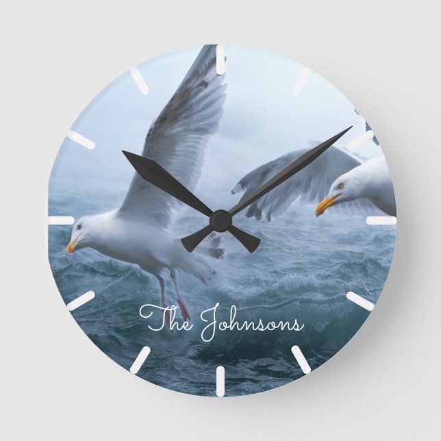 Reloj Redondo Mediano Las gaviotas vuelan sobre el mar (Anverso)