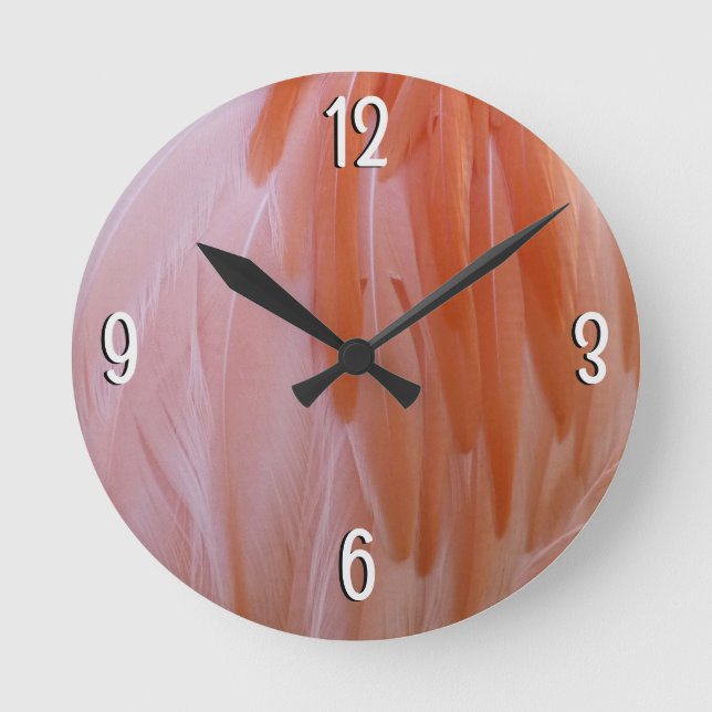 Reloj Redondo Mediano Las plumas flamencas en tonos rosas (Anverso)