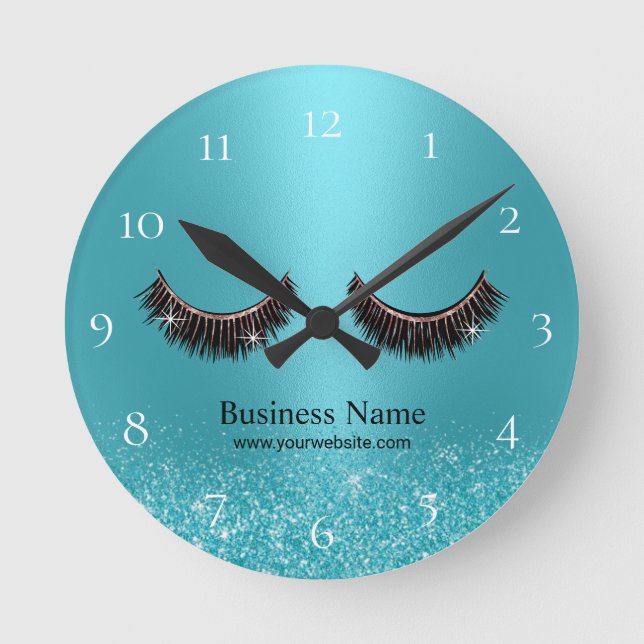 Reloj Redondo Mediano Lashes Makeup Artist Beauty Salon Turquoise (Anverso)