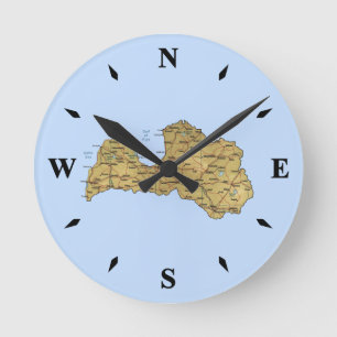 Reloj Redondo Mediano Latvia Map Clock