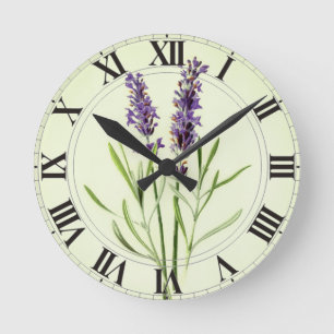 Reloj Redondo Mediano Lavanda Clockface botánico verde