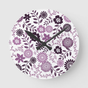 Reloj Redondo Mediano Lavanda y modelo púrpura oscuro florales