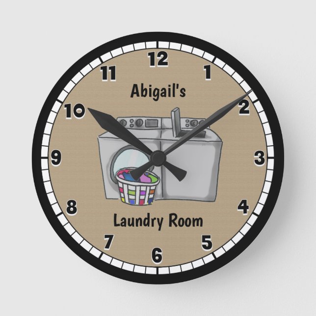 Reloj Redondo Mediano Lavandería Tan Personalizado (Anverso)