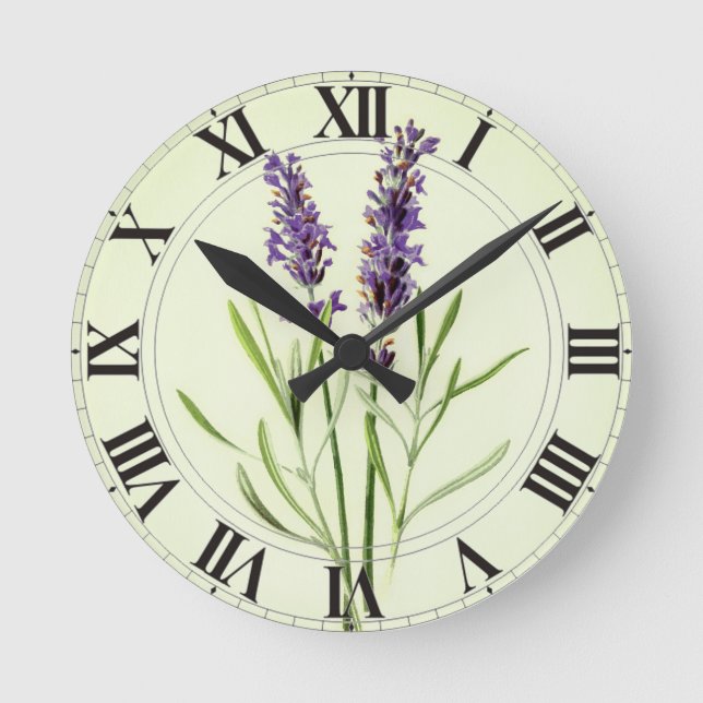 Reloj Redondo Mediano Lavender Green Botanical Clockface (Anverso)