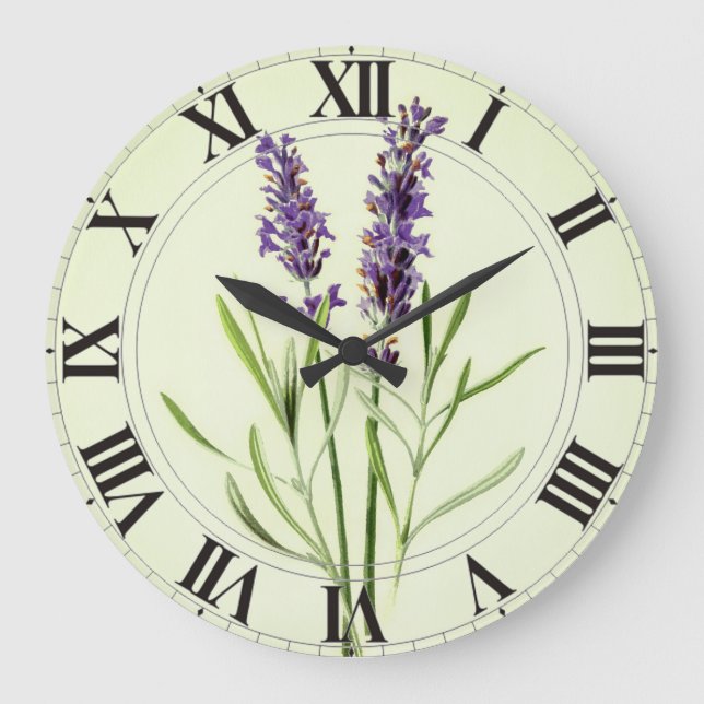 Reloj Redondo Mediano Lavender Green Botanical Clockface (Anverso)