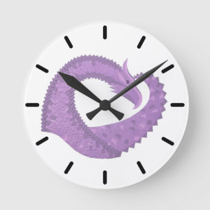 Reloj Redondo Mediano Lavender purple heart dragon on white