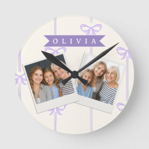 Reloj Redondo Mediano Lazo Coquette Personalizado Nombre Estética Femeni