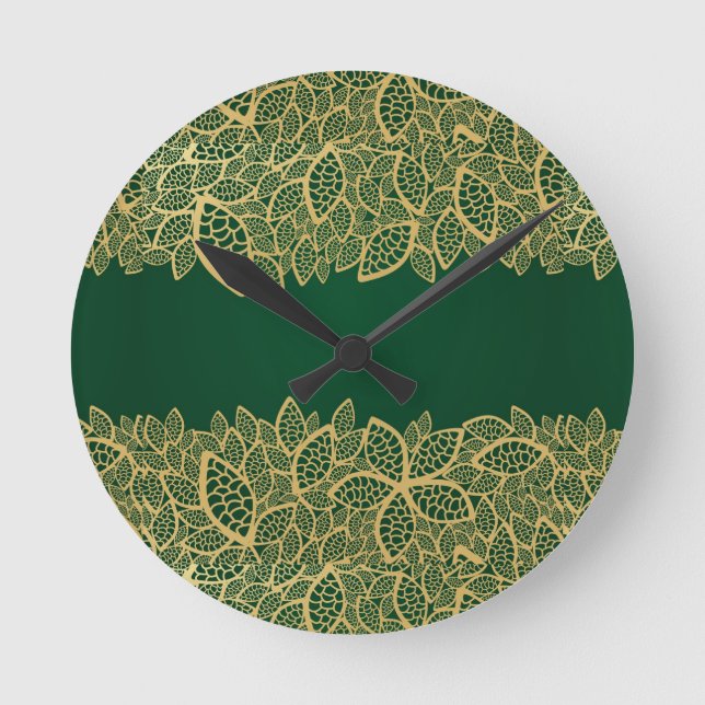 Reloj Redondo Mediano Lazo dorado sobre fondo verde (Anverso)
