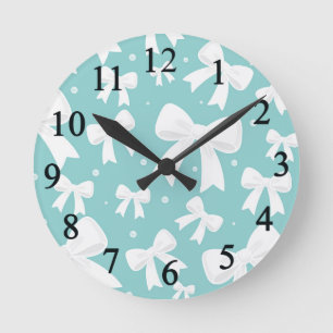 Reloj Redondo Mediano Lazos Azul y Blanco Coquette