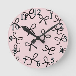 Reloj Redondo Mediano Lazos Pequeños Negros Lindos de Moda Rosa