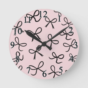 Reloj Redondo Mediano Lazos Pequeños Negros Lindos de Moda Rosa