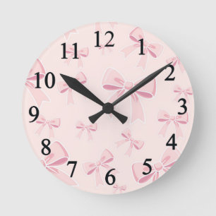 Reloj Redondo Mediano Lazos rosados lindos y de moda Coquette dormitorio