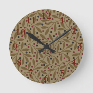 Reloj Redondo Mediano Leaf Berry Classic Colored Bonito Pattern Art