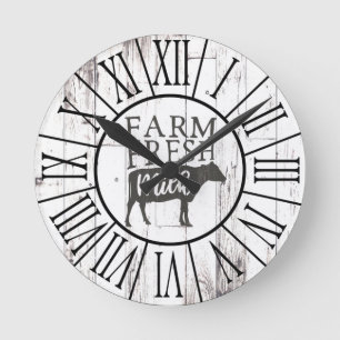 Reloj Redondo Mediano Leche de Vaca Fresca de Granja Blanca Madera Granj