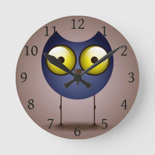 Reloj Redondo Mediano Lechuza azul ojos grandes