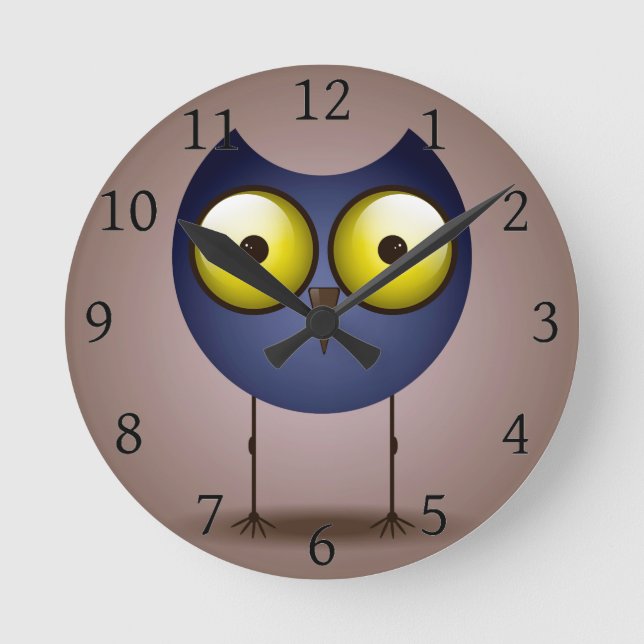Reloj Redondo Mediano Lechuza azul ojos grandes (Anverso)