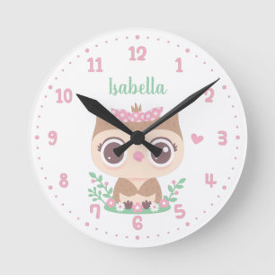 Reloj Redondo Mediano Lechuza con arco rosado, habitación de Chicas per