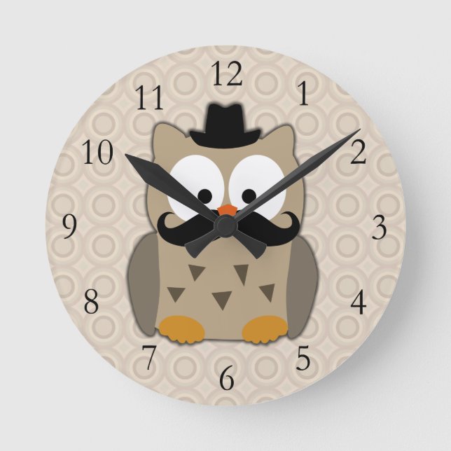 Reloj Redondo Mediano Lechuza con bigote y Gorra (Anverso)