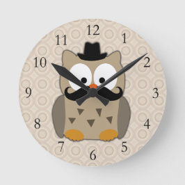 Reloj Redondo Mediano Lechuza con bigote y Gorra