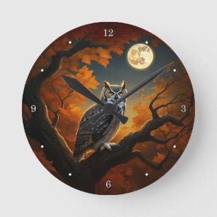 Reloj Redondo Mediano Lechuza Cuerno en otoño