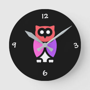 Reloj Redondo Mediano Lechuza nocturna, bello rosa y rojo, arte pop abst