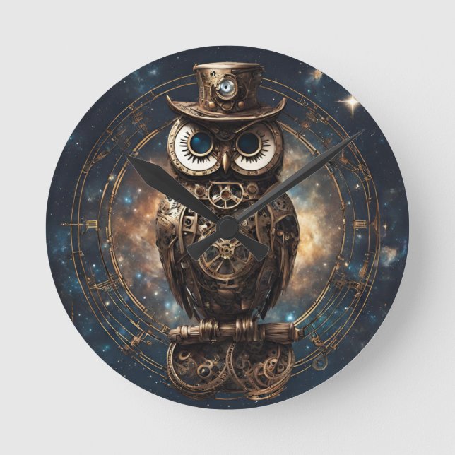 Reloj Redondo Mediano Lechuza Steampunk (Anverso)