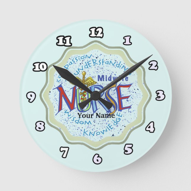 Reloj Redondo Mediano Lema de Enfermera Partera (Anverso)