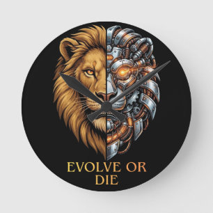 Reloj Redondo Mediano León Cyborg Evoluciona o Muere Arte Motivacional d