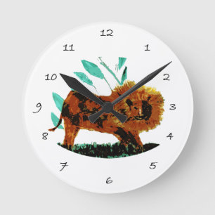 Reloj Redondo Mediano León de arte de gato grande de vida silvestre