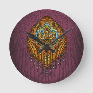 Reloj Redondo Mediano León de espíritu real   Ornate Tribal Mandala Roar