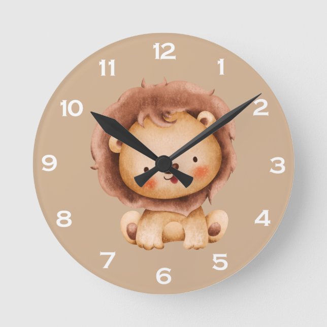Reloj Redondo Mediano León marrón lindo  (Anverso)