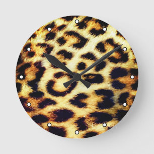 Reloj Redondo Mediano Leopard Cheetah Print Faux Fur con puntos