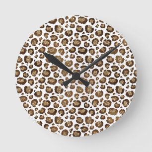 Reloj Redondo Mediano Leopard Spots Wild Animals Purpurina Dorado Safari