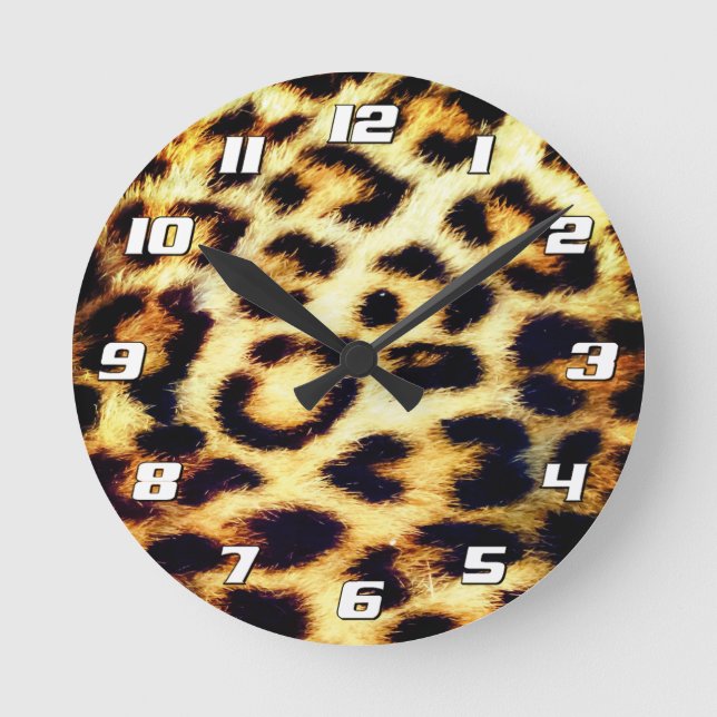 Reloj Redondo Mediano Leopardo Cheetah Print Faux Fur con números (Anverso)