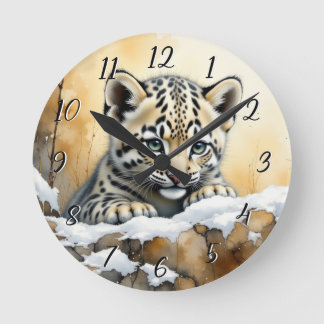 Reloj Redondo Mediano Leopardo de la Nieve Bebé