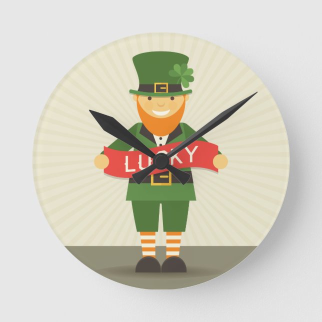 Reloj Redondo Mediano leprechaun afortunado (Anverso)