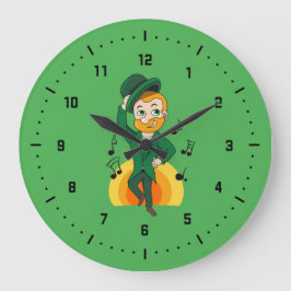 Reloj Redondo Mediano Leprechaun bailando, personalizado de San Patricio