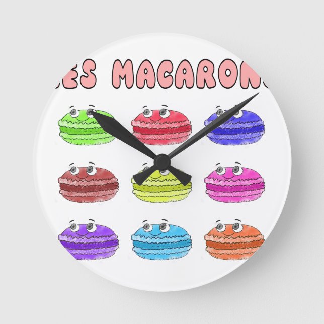 Reloj Redondo Mediano Les Macarons Cute Personalizado (Anverso)