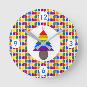 Reloj Redondo Mediano Lesbianas arcoiris Árbol y regalo de Navidad