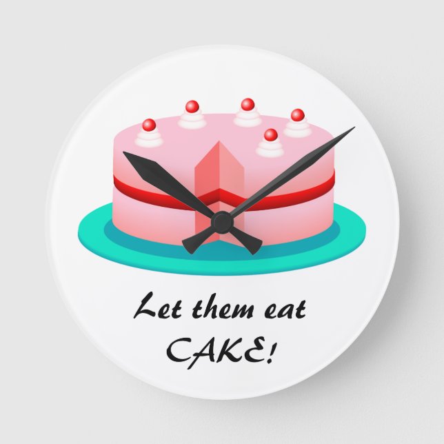 Reloj Redondo Mediano Let Them Eat Cake!: Pink Cake Kitchen Clock (Anverso)