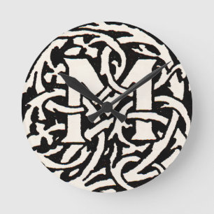 Reloj Redondo Mediano Letra Art Nouveau Monograma M Antiguo