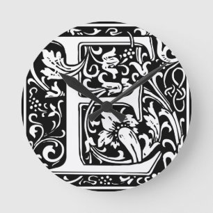 Reloj Redondo Mediano Letra E Monograma Medieval Art Nouveau